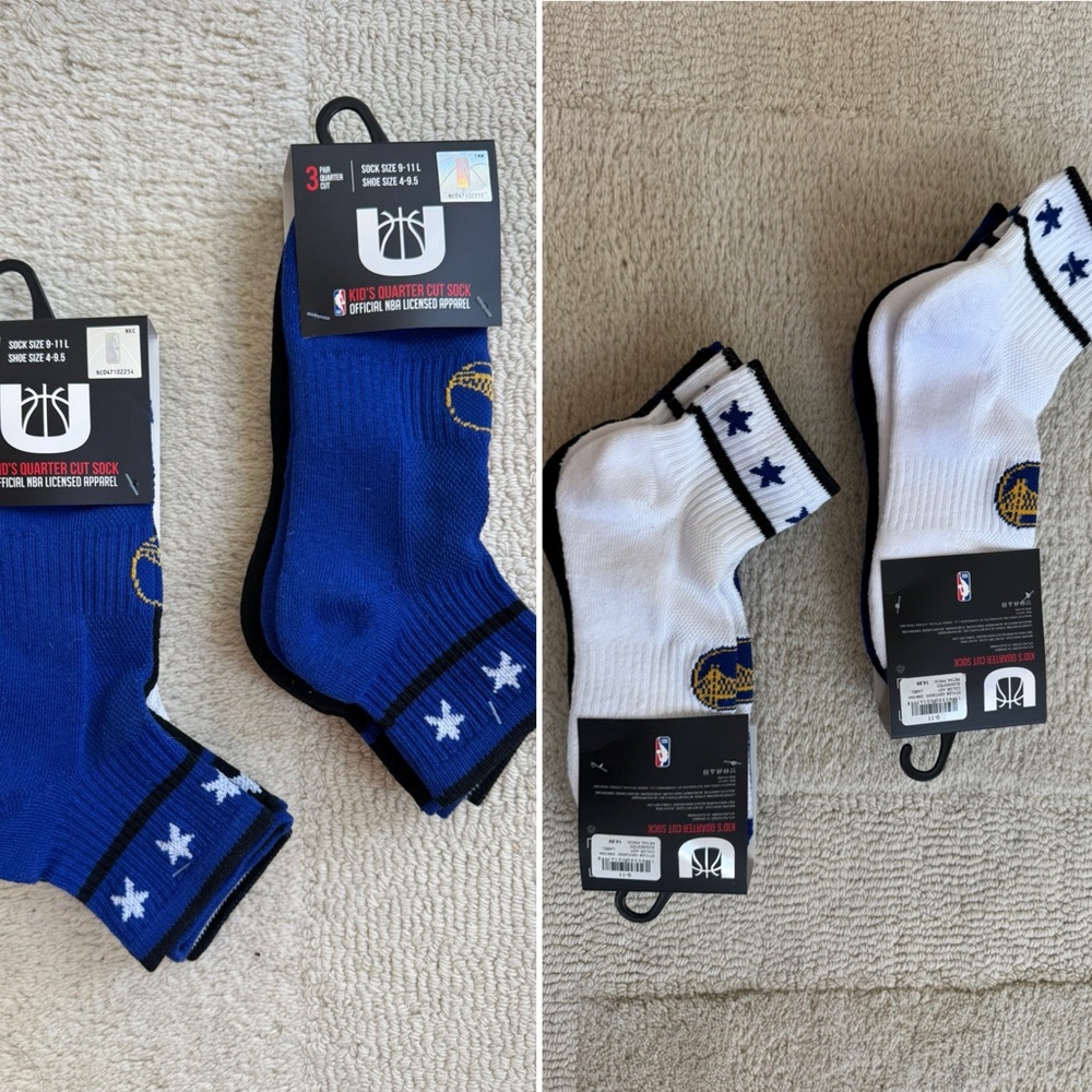 6 pairs of brand new Golden State Warriors Athletic Crew Socks bigkid size 4-9.5